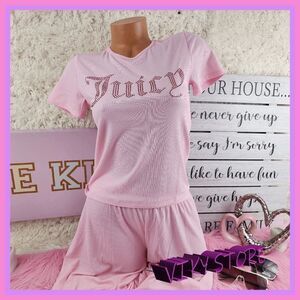 NWT {Juicy Couture} 2 Pieces Pink Pajama Set Shirt and Pants Bling Logo Medium